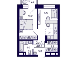 Продается 2-комнатная квартира ЖК Citatum (Цитатум), 39.7  м², 7700000 рублей