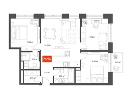 Продается 3-комнатная квартира ЖК ЩА, 77.69  м², 14000000 рублей