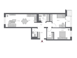 Продается 3-комнатная квартира ЖК Беринг, дом 3, 74.56 м², 12650000 рублей