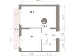 Продается 1-комнатная квартира ЖК Пшеница, 6.1, 37.15  м&sup2;, 6100000 рублей