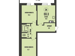 Продается 2-комнатная квартира ЖК Династия, дом 905, 59.3 м², 6900000 рублей