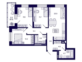Продается 3-комнатная квартира ЖК Сподвижники, 80.8 м², 8900000 рублей
