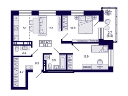 Продается 3-комнатная квартира ЖК Сподвижники, 63.2 м², 7700000 рублей