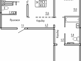 Продается 3-комнатная квартира ЖК Самоцветы, Бирюза дом 1, 83  м², 7300000 рублей