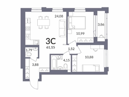 Продается 3-комнатная квартира ЖК Горская Лагуна, корпус 2, 59.06  м², 13103000 рублей