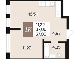 Продается 1-комнатная квартира ЖК Роза ветров, 37.05  м², 5189964 рублей