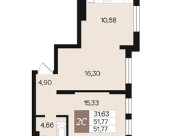 Продается 2-комнатная квартира ЖК Роза ветров, 51.77  м², 7065310 рублей