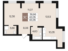 Продается 3-комнатная квартира ЖК Роза ветров, 63.35  м², 8110637 рублей