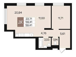 Продается 2-комнатная квартира ЖК Роза ветров, 59.41  м², 8016191 рублей