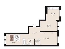 Продается 3-комнатная квартира ЖК Роза ветров, 77.43  м², 9713903 рублей