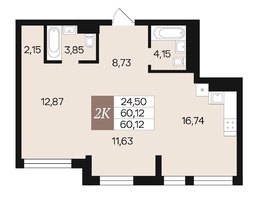 Продается 2-комнатная квартира ЖК Роза ветров, 60.12  м², 7678526 рублей