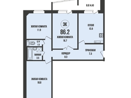 Продается 3-комнатная квартира ЖК Династия, дом 912, 86.2  м², 9700000 рублей