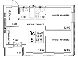 Продается 3-комнатная квартира ЖК Promenade (Променад), дом 1, 62.5  м², 8050000 рублей