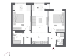 Продается 3-комнатная квартира ЖК ОСКАР, дом 2, 70.2  м&sup2;, 13950000 рублей