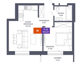 Продается 1-комнатная квартира ЖК Звезда, дом 2, 40.23  м², 7844850 рублей