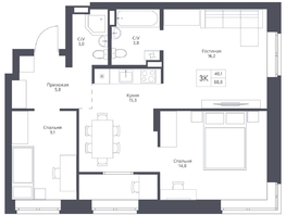 Продается 3-комнатная квартира ЖК 12 дворов, дом 1, 67.8  м², 8600000 рублей