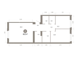 Продается 2-комнатная квартира ЖК Город на озере, 80.21  м&sup2;, 14990000 рублей