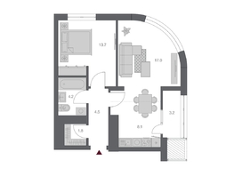 Продается 2-комнатная квартира ЖК Беринг, дом 3, 52.49  м&sup2;, 10175000 рублей