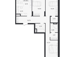 Продается 4-комнатная квартира ЖК Ясный берег, дом 19, бс 2-5, 88.62  м&sup2;, 14581000 рублей