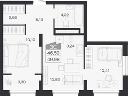 Продается 3-комнатная квартира ЖК Ясный берег, дом 19, бс 2-5, 50.47  м&sup2;, 10580000 рублей