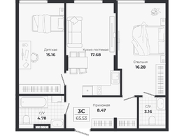 Продается 3-комнатная квартира ЖК Ясный берег, дом 10, бс 8-10, 65.53  м&sup2;, 10972000 рублей