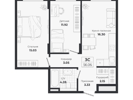 Продается 3-комнатная квартира ЖК Ясный берег, дом 10, бс 8-10, 56.06  м&sup2;, 10209000 рублей