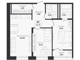 Продается 3-комнатная квартира ЖК Ясный берег, дом 10, бс 8-10, 68.18  м&sup2;, 11941000 рублей