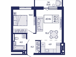 Продается 2-комнатная квартира ЖК Горизонт, дом 2, 40.1  м&sup2;, 7050000 рублей