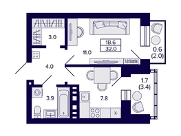 Продается 1-комнатная квартира ЖК Сподвижники, дом 1, 32  м&sup2;, 5400000 рублей