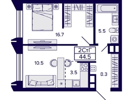 Продается 2-комнатная квартира ЖК Цитатум, 44.9  м&sup2;, 7500000 рублей