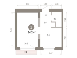 Продается 1-комнатная квартира ЖК Лебедевский квартал, дом 1, 34.2  м&sup2;, 6590000 рублей