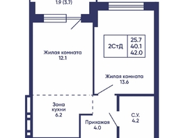 Продается 2-комнатная квартира ЖК Сподвижники, дом 2, 42  м&sup2;, 5700000 рублей
