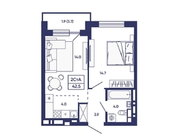 Продается 2-комнатная квартира ЖК Сподвижники, дом 2, 42.5  м&sup2;, 5700000 рублей