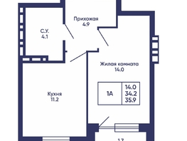 Продается 1-комнатная квартира ЖК Сподвижники, дом 3, 35.9  м&sup2;, 5350000 рублей