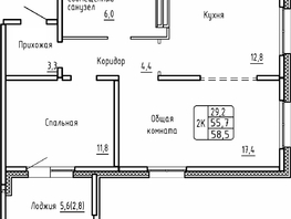 Продается 2-комнатная квартира ЖК Самоцветы, Бирюза дом 2, 58.5  м&sup2;, 7502976 рублей