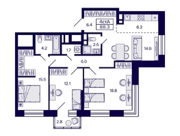 Продается 4-комнатная квартира ЖК Citatum (Цитатум), 88.3  м&sup2;, 12300000 рублей