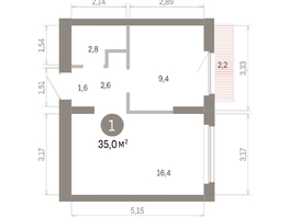 Продается 1-комнатная квартира ЖК Пшеница, 6.1, 34.95  м&sup2;, 5960000 рублей