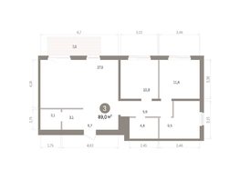 Продается 3-комнатная квартира ЖК Пшеница, дом 5.2, 89  м&sup2;, 11820000 рублей