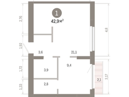 Продается 1-комнатная квартира ЖК Лебедевский квартал, дом 1, 42.9  м&sup2;, 7830000 рублей
