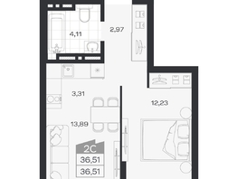 Продается 2-комнатная квартира ЖК Ясный берег, дом 33, 36.51  м&sup2;, 6879000 рублей