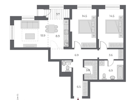 Продается 3-комнатная квартира ЖК ОСКАР, дом 1, 84.7  м&sup2;, 17270000 рублей