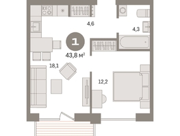 Продается 1-комнатная квартира ЖК Пшеница, дом 2.2, 43.83  м&sup2;, 5980000 рублей