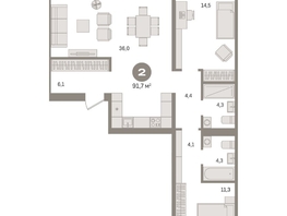 Продается 2-комнатная квартира ЖК Пшеница, дом 2.2, 91.72  м&sup2;, 12630000 рублей