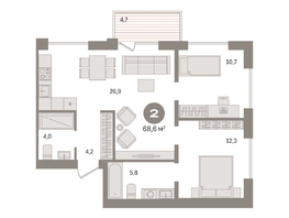 Продается 2-комнатная квартира ЖК Пшеница, дом 2.2, 68.62  м&sup2;, 10660000 рублей