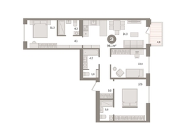 Продается 3-комнатная квартира ЖК Пшеница, дом 2.2, 96.12  м&sup2;, 13980000 рублей