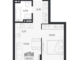 Продается 2-комнатная квартира ЖК Ясный берег, дом 20, 36.62  м&sup2;, 6751000 рублей