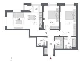 Продается 3-комнатная квартира ЖК ОСКАР, дом 2, 80.3  м&sup2;, 16090000 рублей