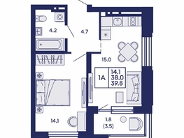 Продается 1-комнатная квартира ЖК Сила леса, корп 1, 39.8  м&sup2;, 6950000 рублей