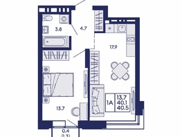 Продается 1-комнатная квартира ЖК Сила леса, корп 1, 40.5  м&sup2;, 6450000 рублей