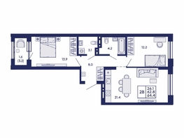 Продается 2-комнатная квартира ЖК Сила леса, корп 2, 64.4  м&sup2;, 11100000 рублей